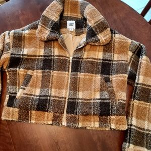 Tiger Mist Crop Jacket. Plaid Fleece Size Large